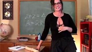 Sexy MILF in stockings fucks huge dildo porn video